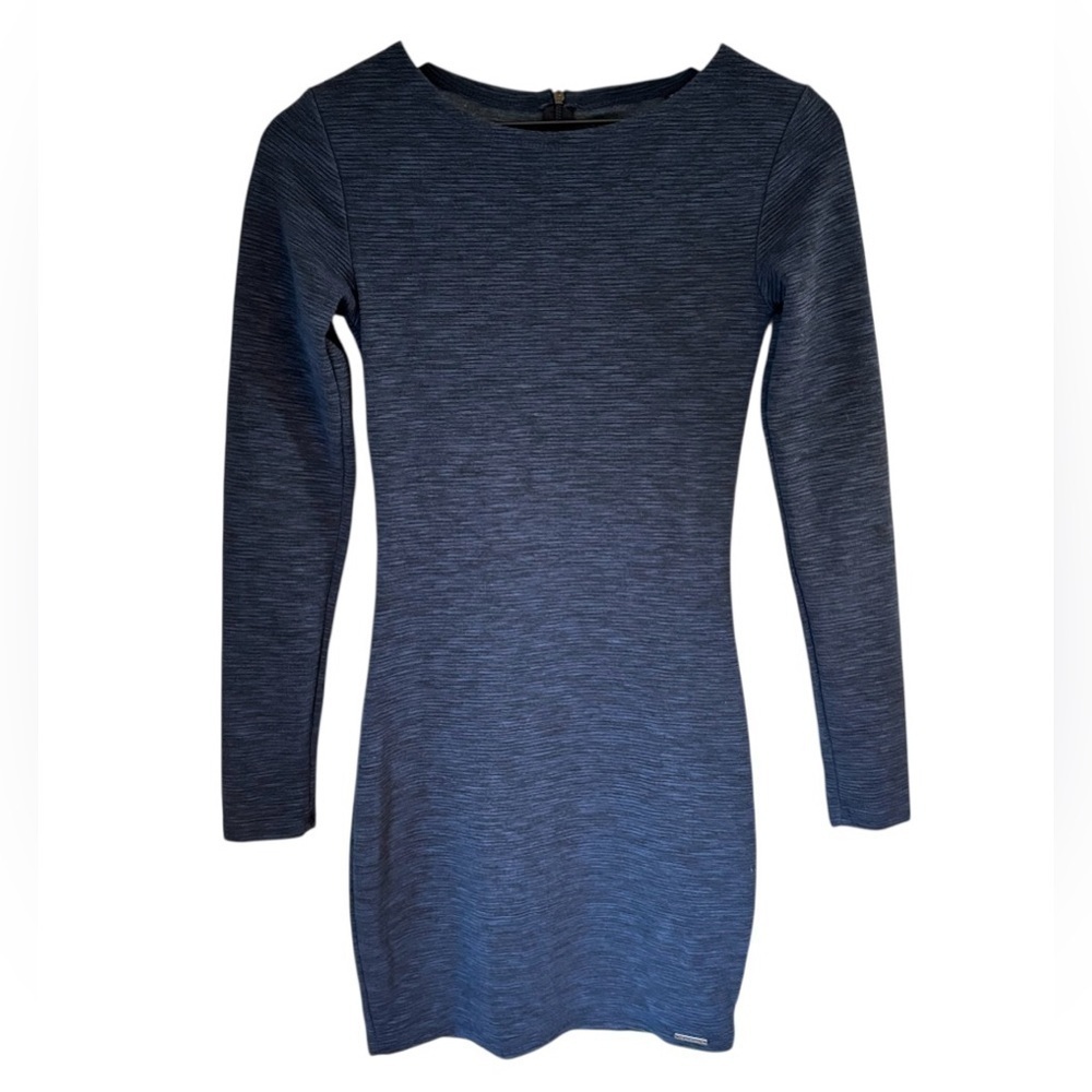Superdry Paris Augusta Bodycon Ribbed Heather Navy Blue Knit Dress Sz XS